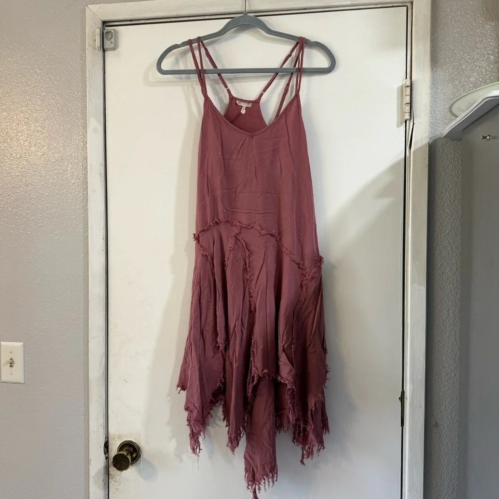 Free People Tattered Up Slip Dress Mauve Pink XS Flowy Boho Distressed Fringe - Picture 2 of 9